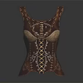 Vintage Brown Leather Corset With Gold Accents And Intricate Stitching Patterns