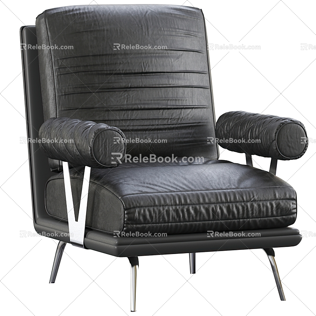 Black Leather Office Chair Leisure Chair 3d model