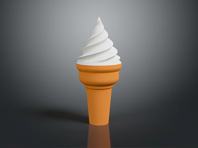 Creamy White Swirl Ice Cream in Orange Cone on Smooth Surface with Reflection 3d model
