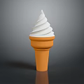 Creamy White Swirl Ice Cream in Orange Cone on Smooth Surface with Reflection
