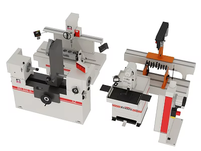 Industrial Lathe And Milling Machines With Control Panels Worktables White Red Orange 3d model