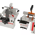 Industrial Lathe And Milling Machines With Control Panels Worktables White Red Orange