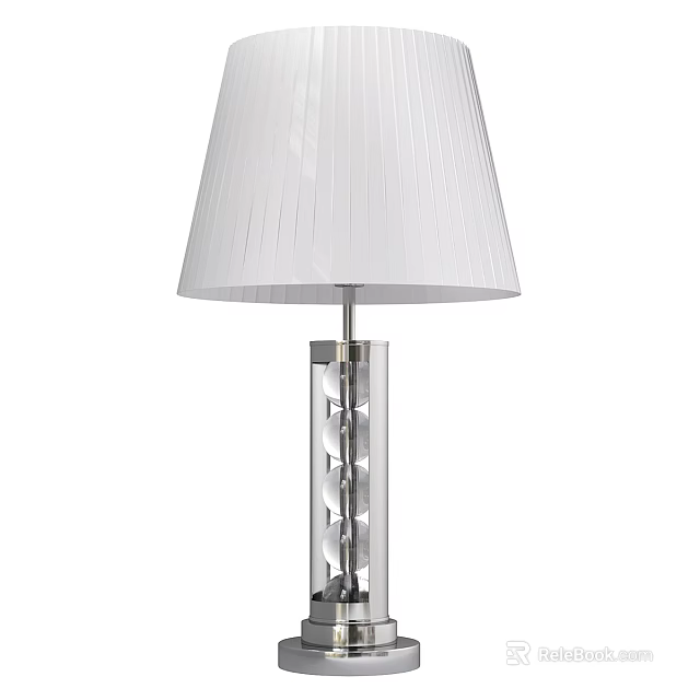 Stylish Table Lamp With White Pleated Shade And Transparent Crystal Base Design 3d model