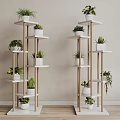 Multi Tiered Wooden Garden Decor Plant Stands with White Pots and Green Plants
