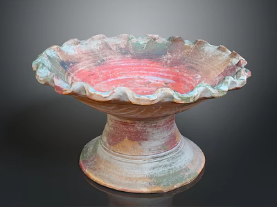 Artistic Ceramic Decorative Bowl Featuring Ruffled Edge And Pedestal Base With Mixed Color Tones 3d model