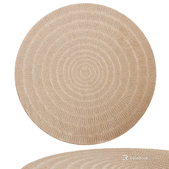 Beige Circular Rug With Woven Texture And Concentric Circles Design 3d model 
