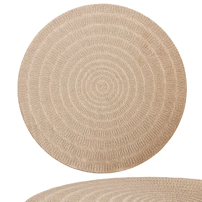 Beige Circular Rug With Woven Texture And Concentric Circles Design 3d model