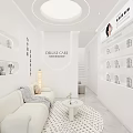 Modern Elegant Minimalist White Beauty Salon Interior Design With Comfortable Lounge And Skincare Product
