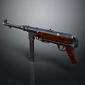 Vintage Submachine Gun With Wooden Stock And Metal Barrel Design