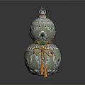 Decorative Gourd Shaped Household Item With Silver Ornaments Green Accents Orange Rope And Tassels