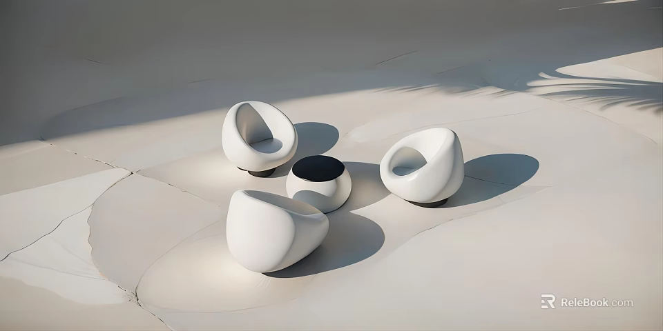Modern White Outdoor Chairs With Curved Minimalist Design And Sunlight Shadows 3d model 