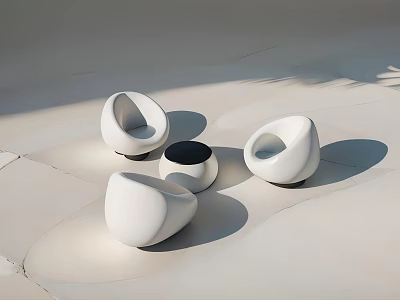 Modern White Outdoor Chairs With Curved Minimalist Design And Sunlight Shadows 3d model