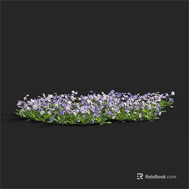 Vibrant Purple And White Flowers With Green Leaves In Lush Flower Bed 3d model 