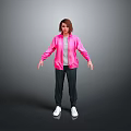 Young Child In Pink Jacket Standing With Arms Open On Grey Background
