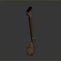 Rusted Shovel With Metal Blade And Handle On Dark Background With Reflection