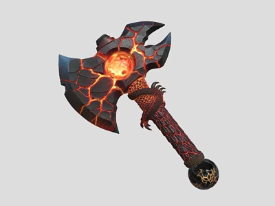 Lava Cracked Battle Axe With Glowing Core Dragon Claw Handle And Decorative Pommel 3d model