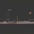 Classic Vintage Steamboat Model With American Flag Chimney And Tall Masts