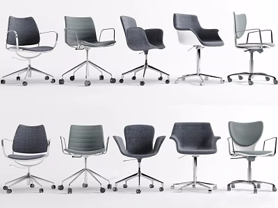 Modern Office Chairs Various Styles Metal Frames Wheels Gray Black Design 3d model