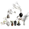 Various Shaped Decorative Vases With Flower Arrangements And Natural Branches