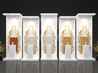 Ornamental White Display Pillars With Bottle Shaped Patterns And Colorful Decor 3d model
