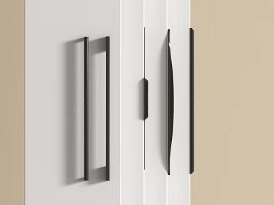 Contemporary Black Cabinet Handles In Different Styles On White Panel 3d model