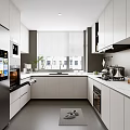 Modern Kitchen Interior With White Cabinets Stainless Steel Appliances And Window Countertop