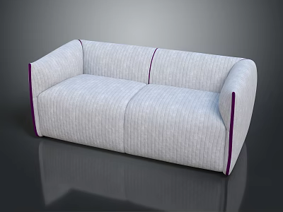 Two Seater Sofa Gray Striped With Purple Trim Modern Fabric Design 3d model