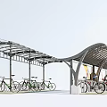 Modern Metal Frame Canopy For Bicycle Parking With Curved Roof And Bikes