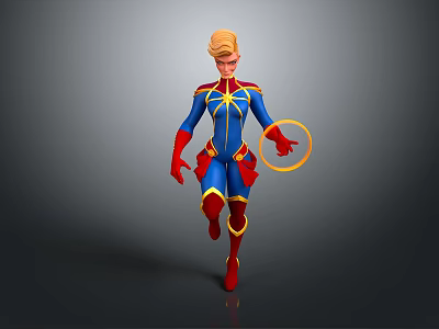 Game and Movie Character With Blonde Hair Blue and Red Costume And Yellow Energy Rings 3d model
