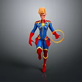 Game and Movie Character With Blonde Hair Blue and Red Costume And Yellow Energy Rings