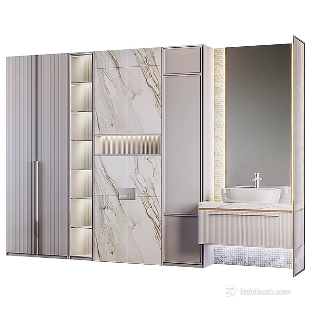 Modern Bathroom Vanity With Marble Countertop Mirror And Storage Cabinets 3d model 