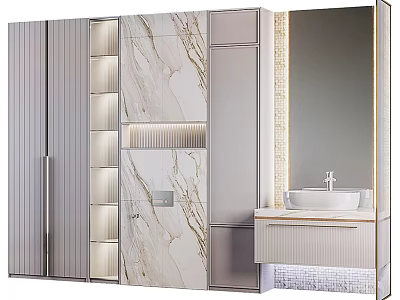 Modern Bathroom Vanity With Marble Countertop Mirror And Storage Cabinets 3d model