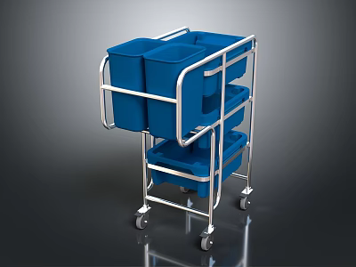 Practical Blue Multi Layer Storage Cart With Metal Frame And Wheels 3d model