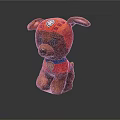 Soft Brown Plush Puppy Wearing Orange Outfit With Blue Badge And Cute Ears