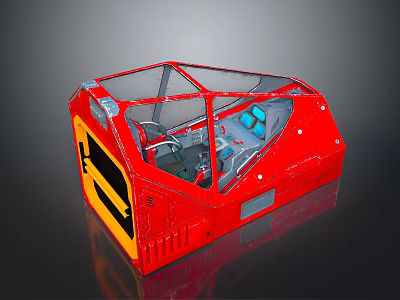 Red Aircraft Cockpit With Transparent Canopy And Blue Dashboard Displays 3d model