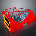 Red Aircraft Cockpit With Transparent Canopy And Blue Dashboard Displays