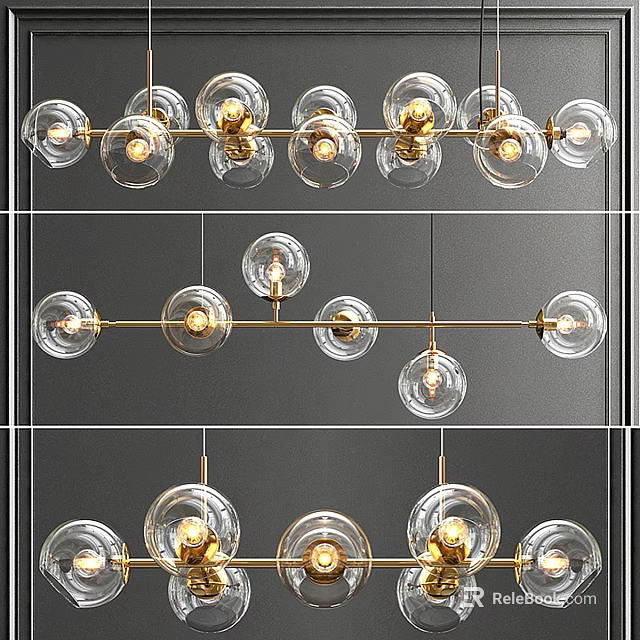 Modern Elegant Chandelier With Glass Globe Shades And Gold Metal Frame 3d model 