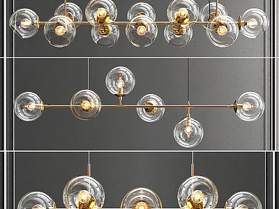 Modern Elegant Chandelier With Glass Globe Shades And Gold Metal Frame 3d model