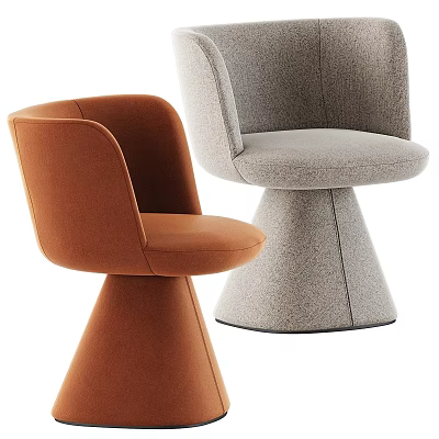 Modern Upholstered Accent Chairs in Brown and Gray with Rounded Backrest and Conical Base 3d model