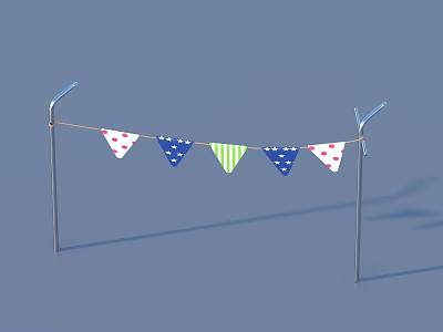 Colorful Triangular Flags In Red Blue Green Hanging On Metal Stand For Home Use 3d model