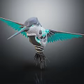 Artistic Mechanical Hummingbird Flying With Skull Elements And Bright Turquoise Wings 3d model