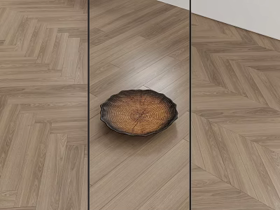 Light Brown Wooden Flooring With Herringbone Pattern And Decorative Platter On Smooth Surface 3d model