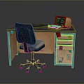 Wooden Office Desk With Chair Laptop And Sticky Notes On Drawers