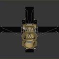 Detailed 3D Model Of Satellite With Blue Solar Panels And Yellow Body Structure