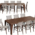 Modern Wooden Dining Table With Woven Chairs For Home Seating Set 3d model
