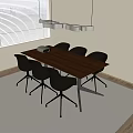 Modern Office Conference Table With Wooden Top Six Gray Chairs And Black Projector