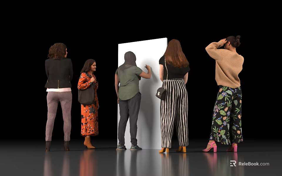 Women Standing In Front Of White Board Looking And Interacting Together 3d model 