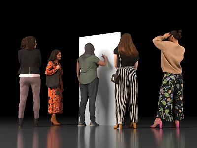 Women Standing In Front Of White Board Looking And Interacting Together 3d model