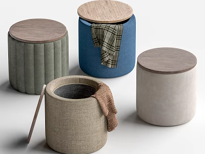 Versatile Fabric Storage Ottomans With Wooden Lids For Home Living Room Decor 3d model