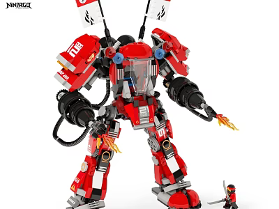 NINJAGO Red Robot Mech Action Figure with Mechanical Arms Flame Effects and Small Figure 3d model